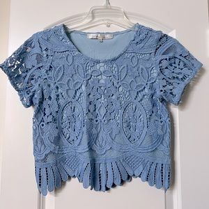 Lovers and Friends Cropped Light Blue Lace Shirt size XS